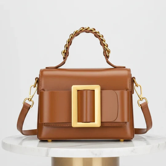 Aristella Large Buckle Structured Top Shoulder Bag