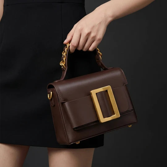 Aristella Large Buckle Structured Top Shoulder Bag