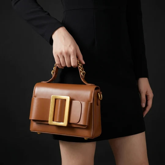 Aristella Large Buckle Structured Top Shoulder Bag