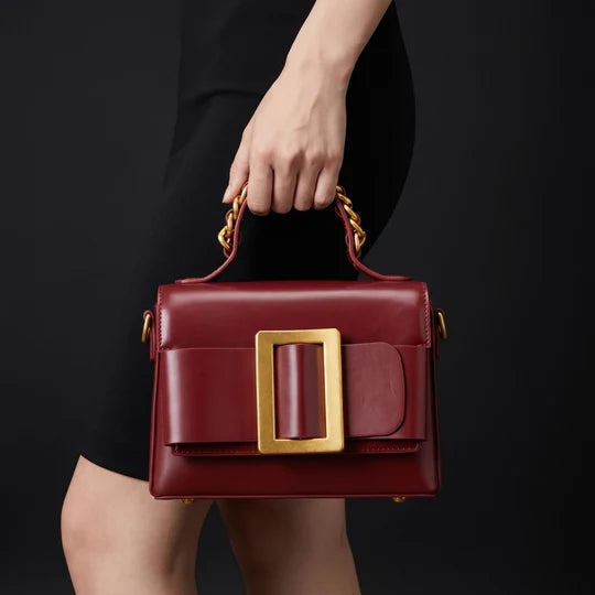Aristella Large Buckle Structured Top Shoulder Bag