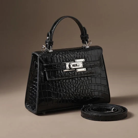 Celeste Croc Embossed Structured Top Handle Bag