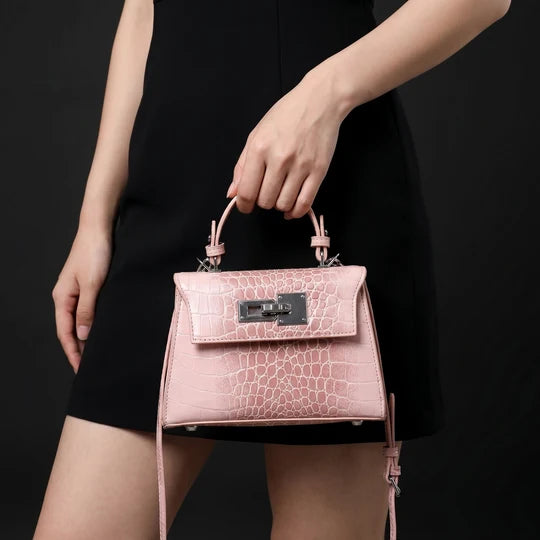 Celeste Croc Embossed Structured Top Handle Bag