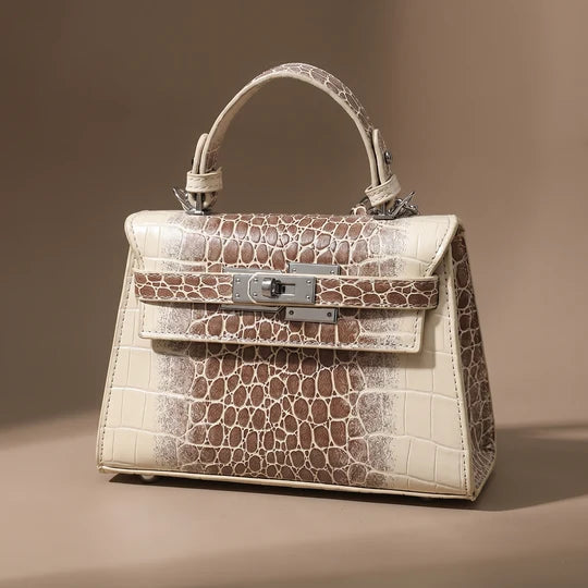 Celeste Croc Embossed Structured Top Handle Bag
