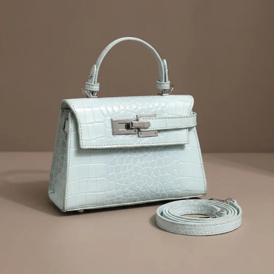 Celeste Croc Embossed Structured Top Handle Bag