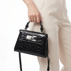 Celeste Croc Embossed Structured Top Handle Bag