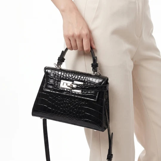 Celeste Croc Embossed Structured Top Handle Bag