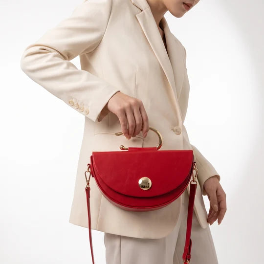 Letizia Half Moon Saddle Bag with Metal Ring Handle