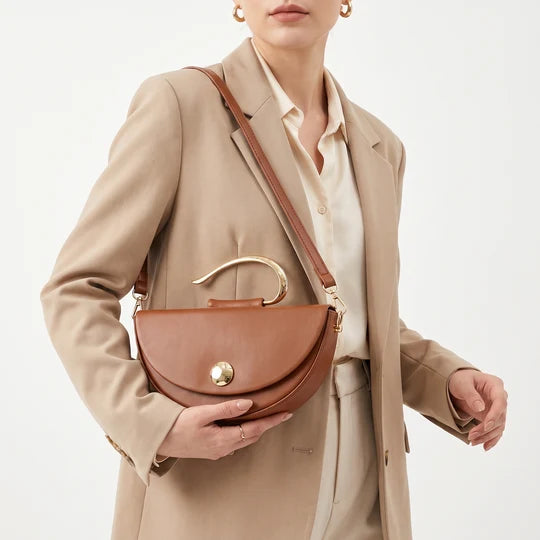 Letizia Half Moon Saddle Bag with Metal Ring Handle