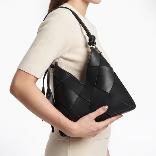 Sienna Woven Geometric Tote Top Handle Bag