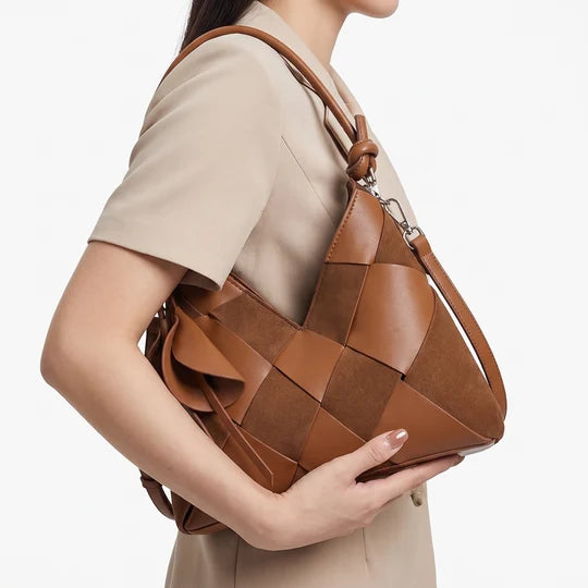 Sienna Woven Geometric Tote Top Handle Bag