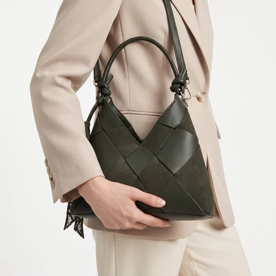 Sienna Woven Geometric Tote Top Handle Bag