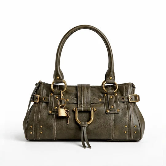 Vintage Lock Detail Shoulder Tote Bag