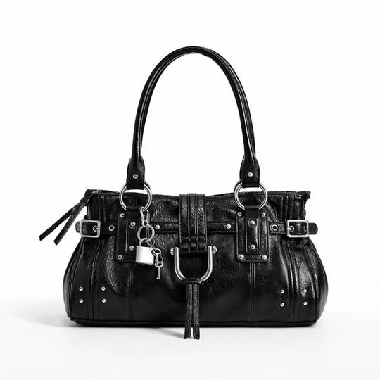 Vintage Lock Detail Shoulder Tote Bag