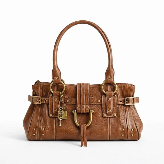 Vintage Lock Detail Shoulder Tote Bag