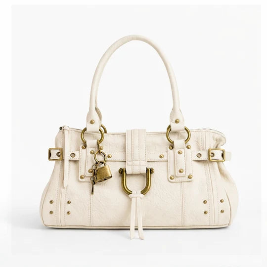 Vintage Lock Detail Shoulder Tote Bag