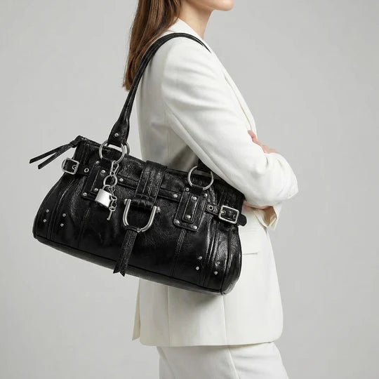 Vintage Lock Detail Shoulder Tote Bag