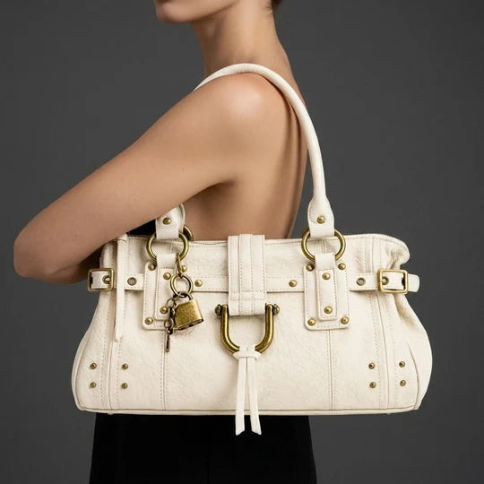 Vintage Lock Detail Shoulder Tote Bag