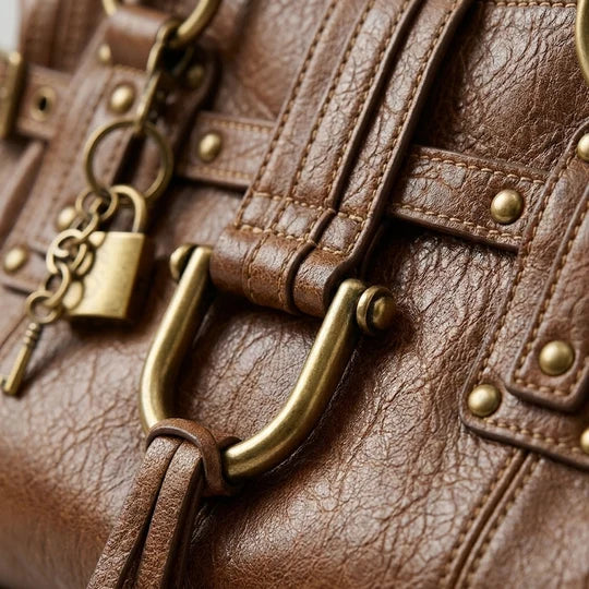 Vintage Lock Detail Shoulder Tote Bag