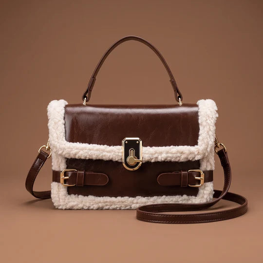 Viresta Fleece Trim Vintage Top Handle Crossbody Bag