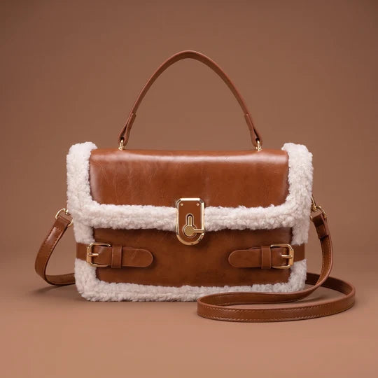 Viresta Fleece Trim Vintage Top Handle Crossbody Bag