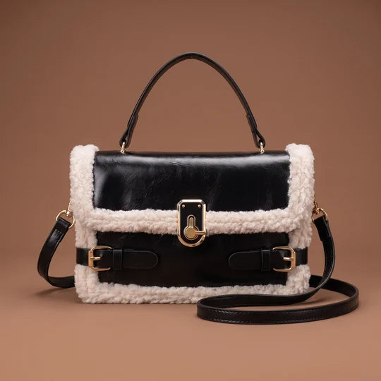 Viresta Fleece Trim Vintage Top Handle Crossbody Bag
