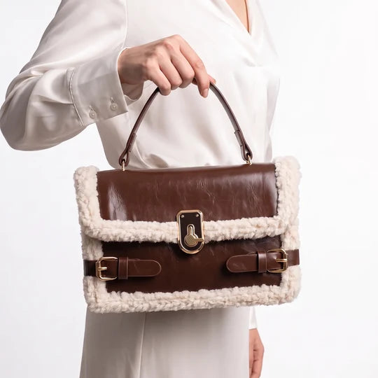 Viresta Fleece Trim Vintage Top Handle Crossbody Bag