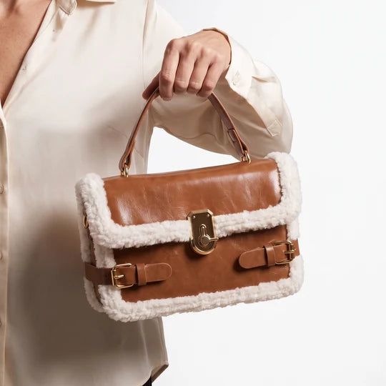 Viresta Fleece Trim Vintage Top Handle Crossbody Bag