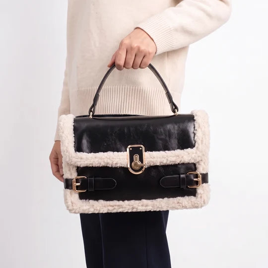 Viresta Fleece Trim Vintage Top Handle Crossbody Bag