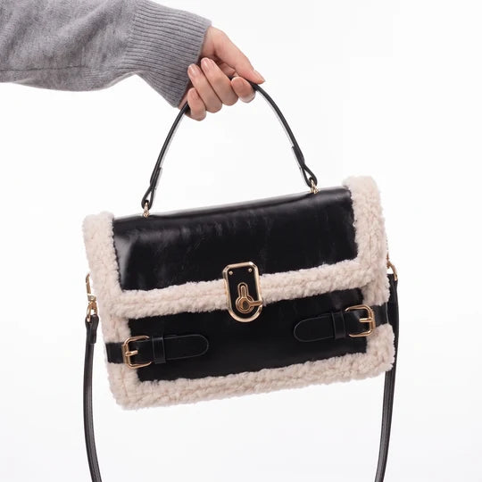Viresta Fleece Trim Vintage Top Handle Crossbody Bag